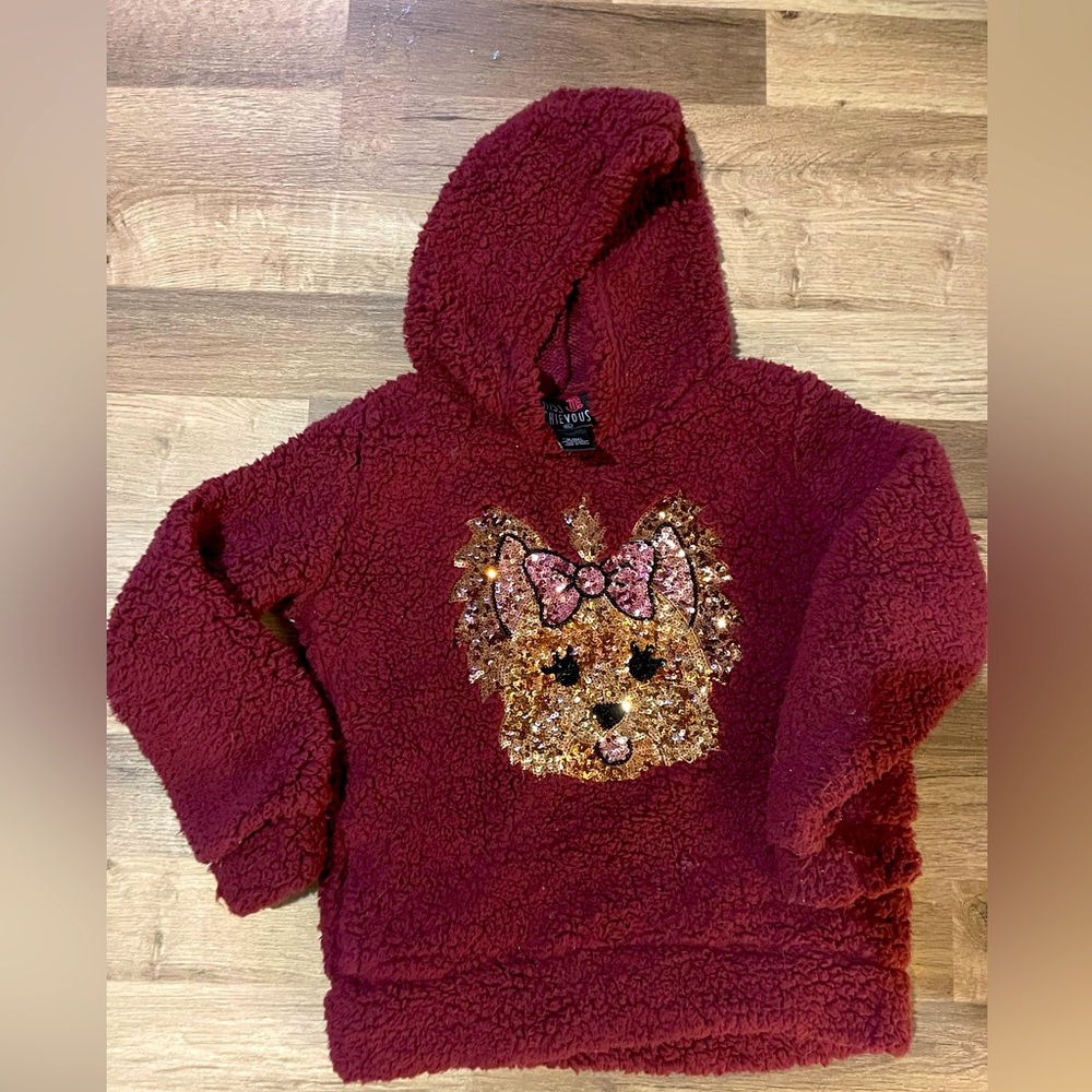 Miss Chievous Girls Sequin Critter Plush Faux Sherpa Pullover Hoodie Sz XL